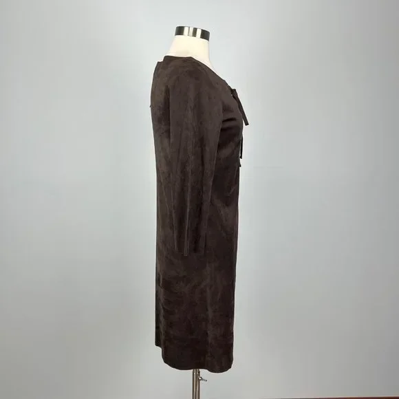 Chelsea Violet Womens Brown Faux Suede Shift Dress Lace Up Bodice size Small - Picture 5 of 12